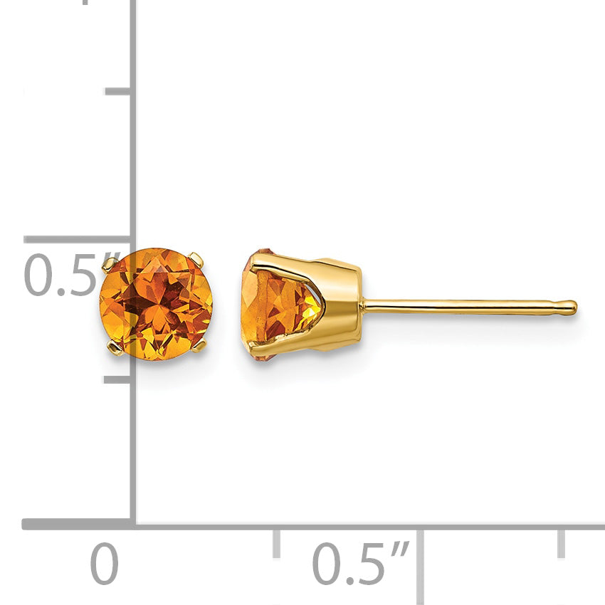 14k Round Gemstone Post Earrings - 14k Yellow Gold / Citrine / 5 mm