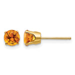 14k Round Gemstone Post Earrings - 14k Yellow Gold / Citrine / 5 mm