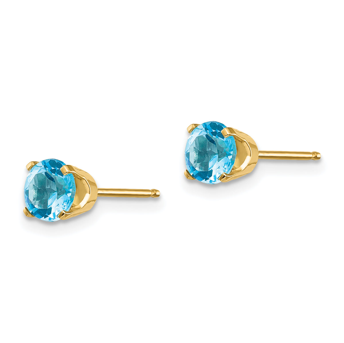 14k Round Gemstone Post Earrings - 14k Yellow Gold / Topaz (Swiss Blue) / 5 mm