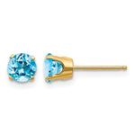 14k Round Gemstone Post Earrings - 14k Yellow Gold / Topaz (Swiss Blue) / 5 mm