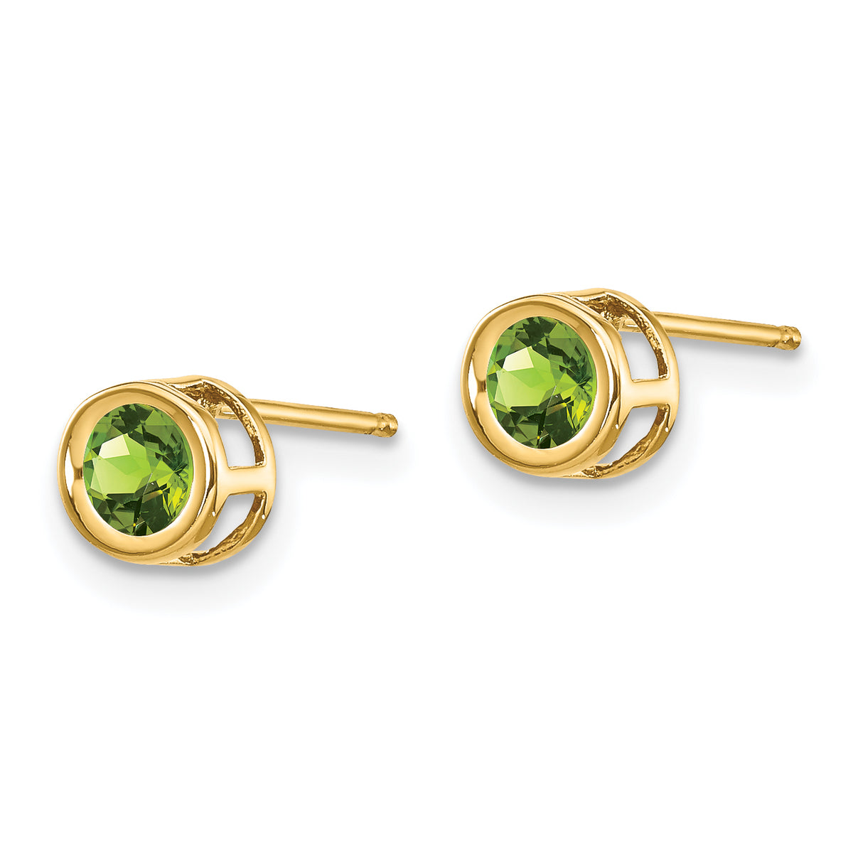 14k Bezel Stud Earrings - 14k Yellow Gold / Peridot / 4 mm