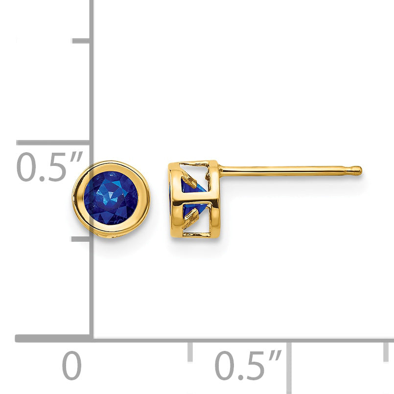 14k Bezel Stud Earrings - 14k Yellow Gold / Sapphire / 4 mm