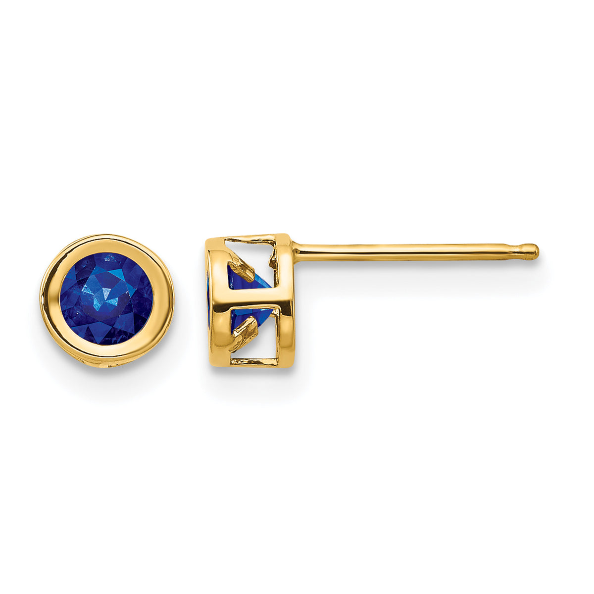 14k Bezel Stud Earrings - 14k Yellow Gold / Sapphire / 4 mm