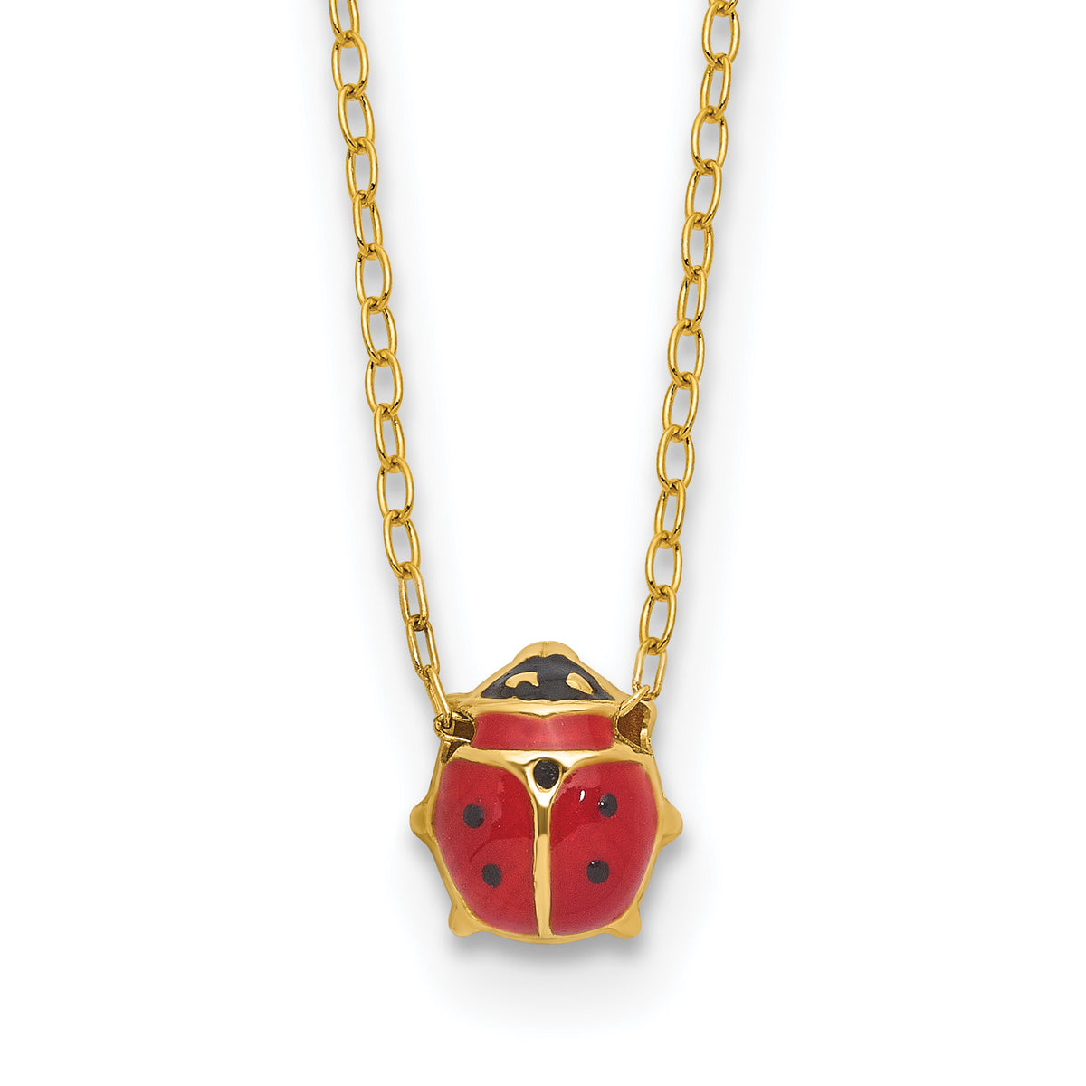 14k Yellow Gold Children's Enameled Ladybug Necklace, 17-18 inch