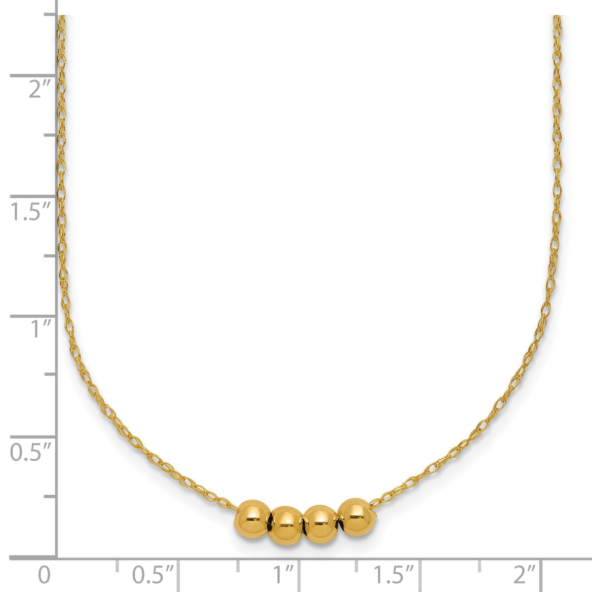 14k Yellow Gold Chain with Four 4mm Spacer Beads 18 inch Necklace, shown with a ruler for scale