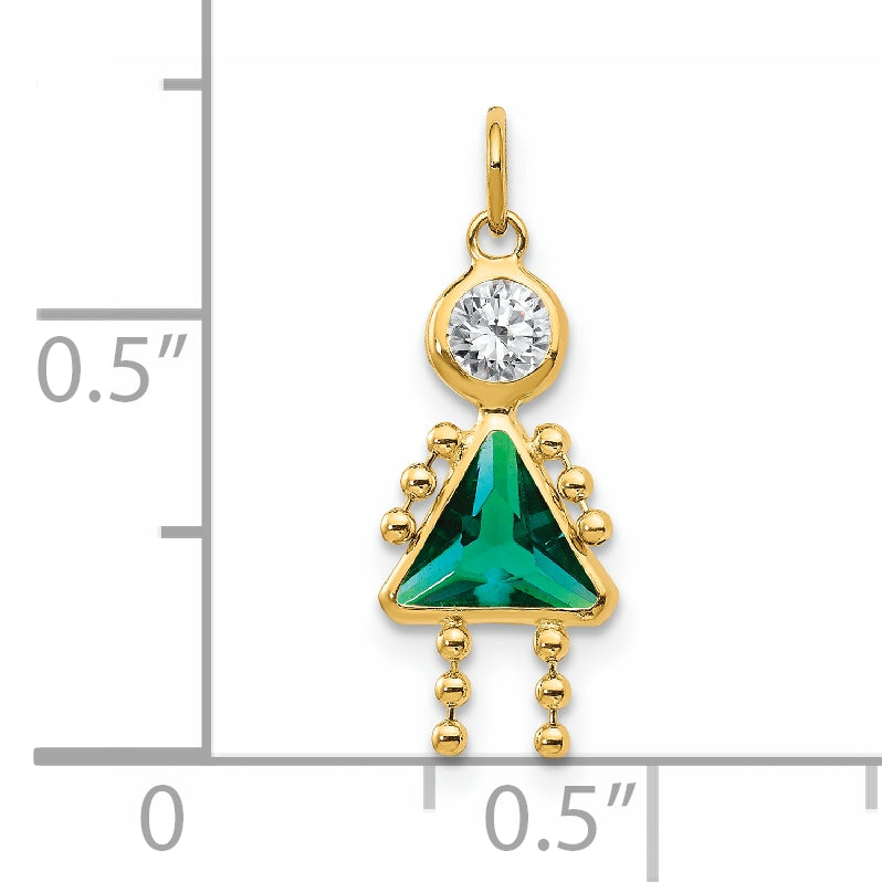 Birthstone Girl Charm - 14k Yellow Gold / May