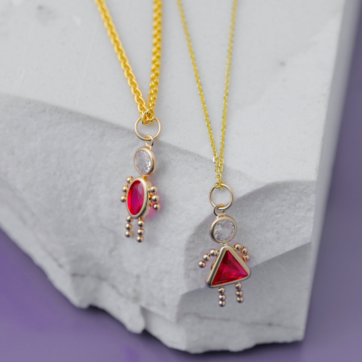 Birthstone Girl Charm - 14k Yellow Gold / July