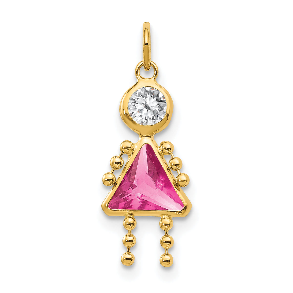 Birthstone Girl Charm - 14k Yellow Gold / October