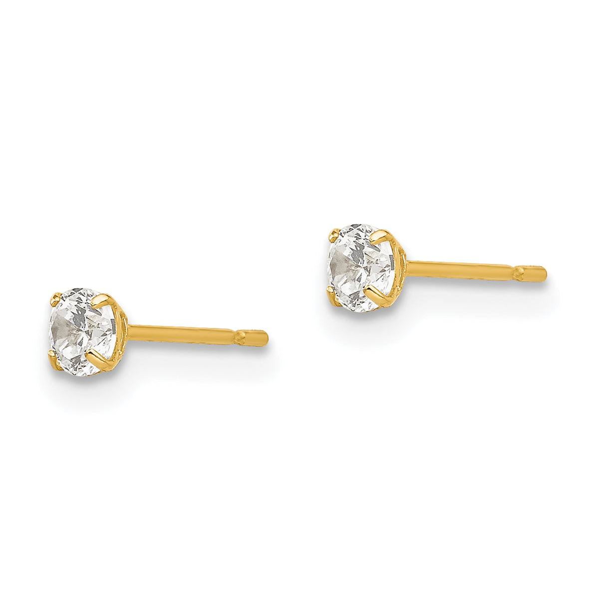 Round CZ Post Earrings - 14k Yellow Gold / Round / 3 mm