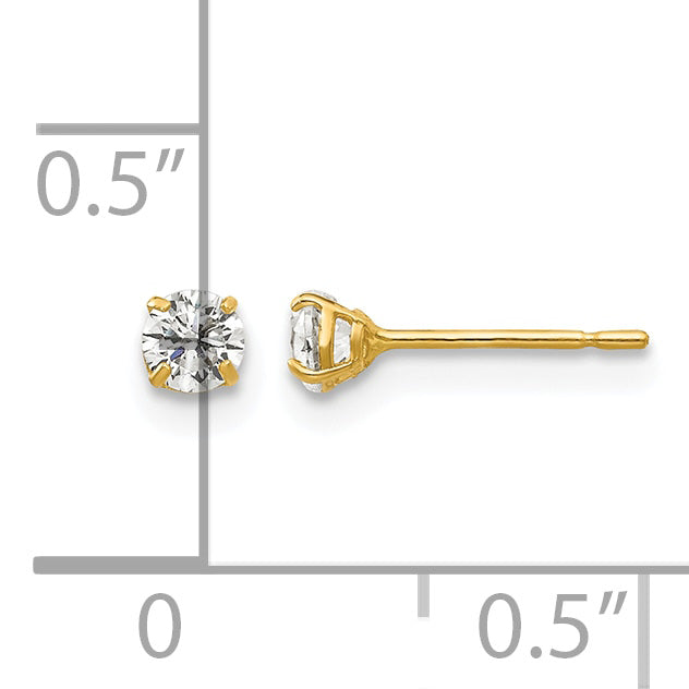 Round CZ Post Earrings - 14k Yellow Gold / Round / 3 mm