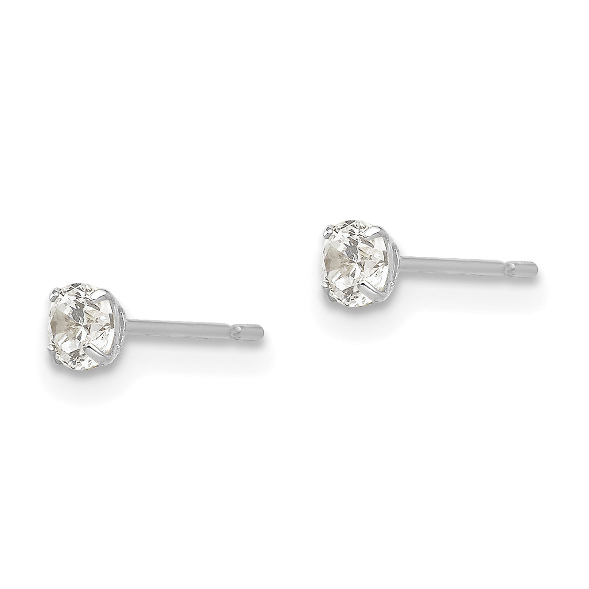 Round CZ Post Earrings - 14k White Gold / Round / 3 mm