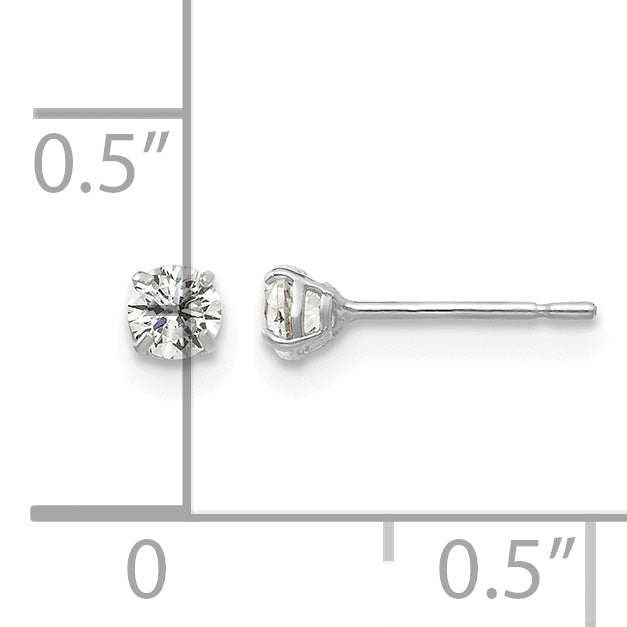 Round CZ Post Earrings - 14k White Gold / Round / 3 mm