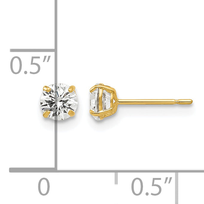 Round CZ Post Earrings - 14k Yellow Gold / Round / 4 mm