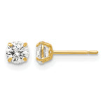 Round CZ Post Earrings - 14k Yellow Gold / Round / 4 mm