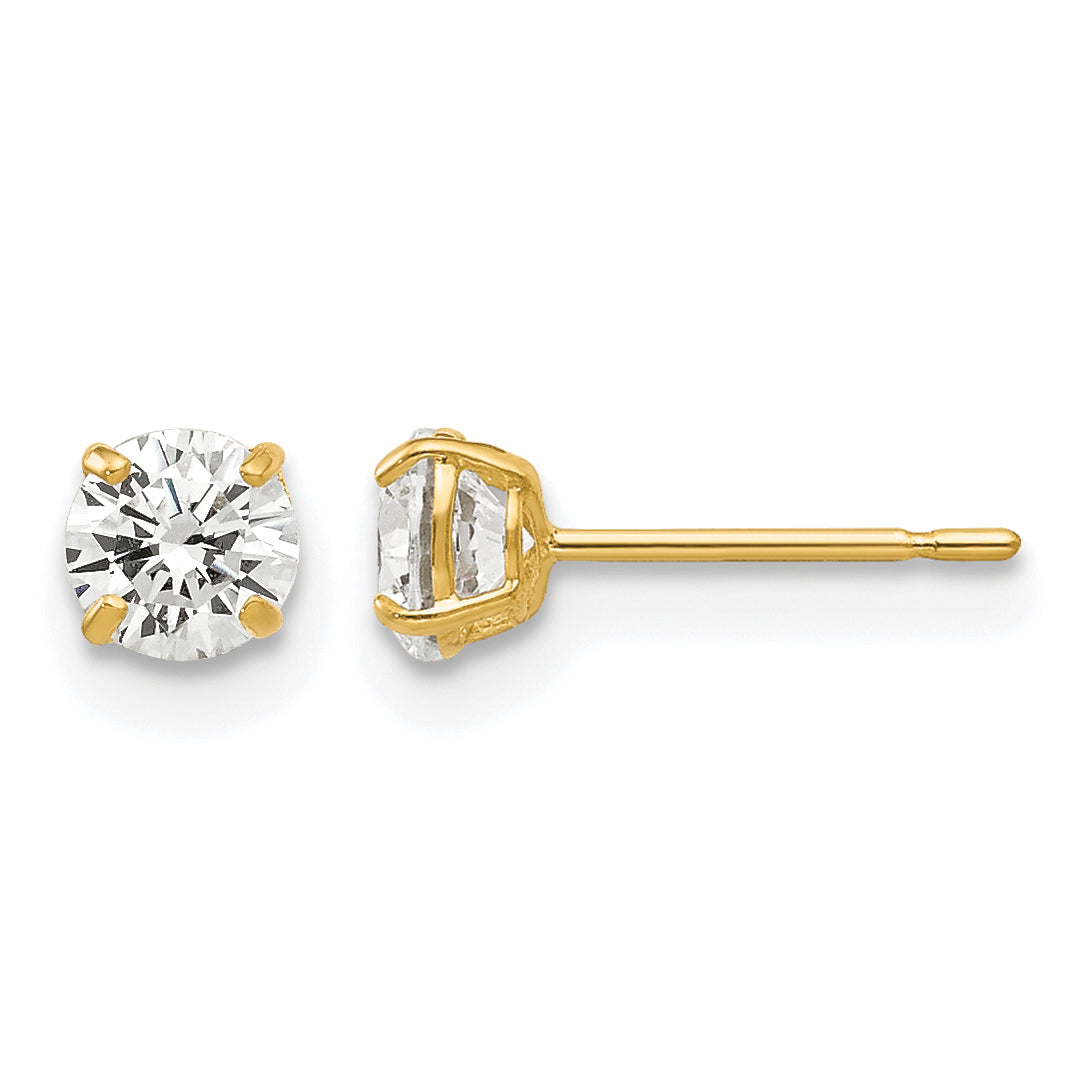 Round CZ Post Earrings - 14k Yellow Gold / Round / 4 mm