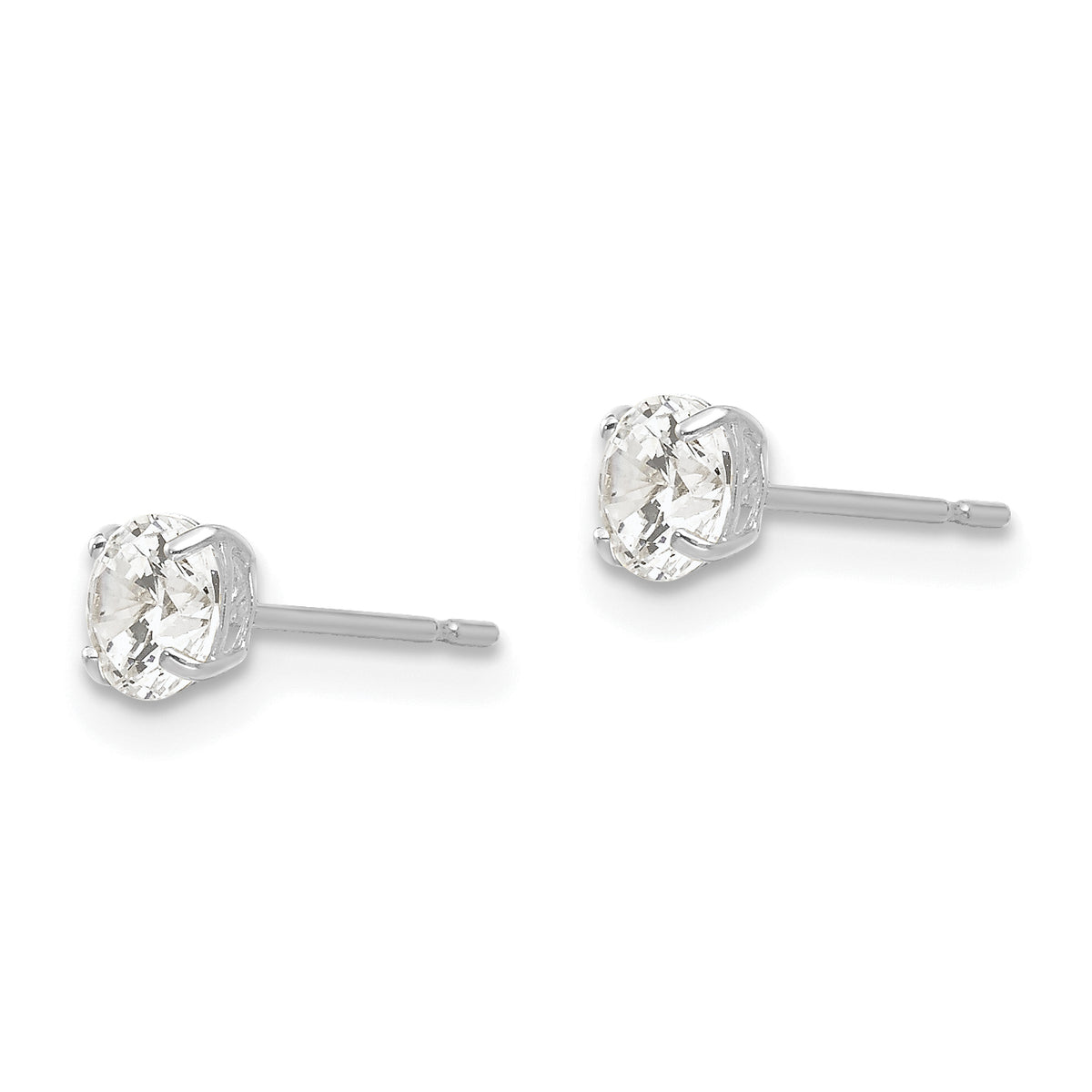 Round CZ Post Earrings - 14k White Gold / Round / 4 mm
