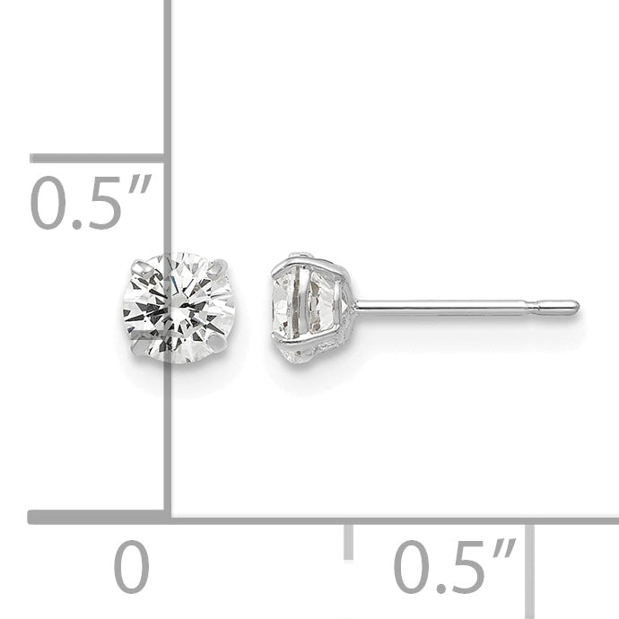 Round CZ Post Earrings - 14k White Gold / Round / 4 mm