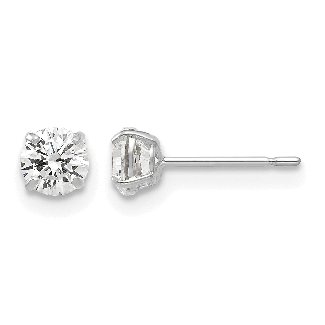 Round CZ Post Earrings - 14k White Gold / Round / 4 mm