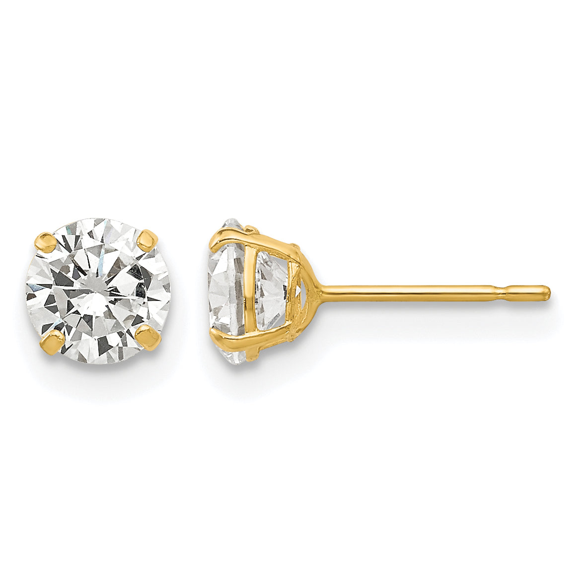 Round CZ Post Earrings - 14k Yellow Gold / Round / 5 mm