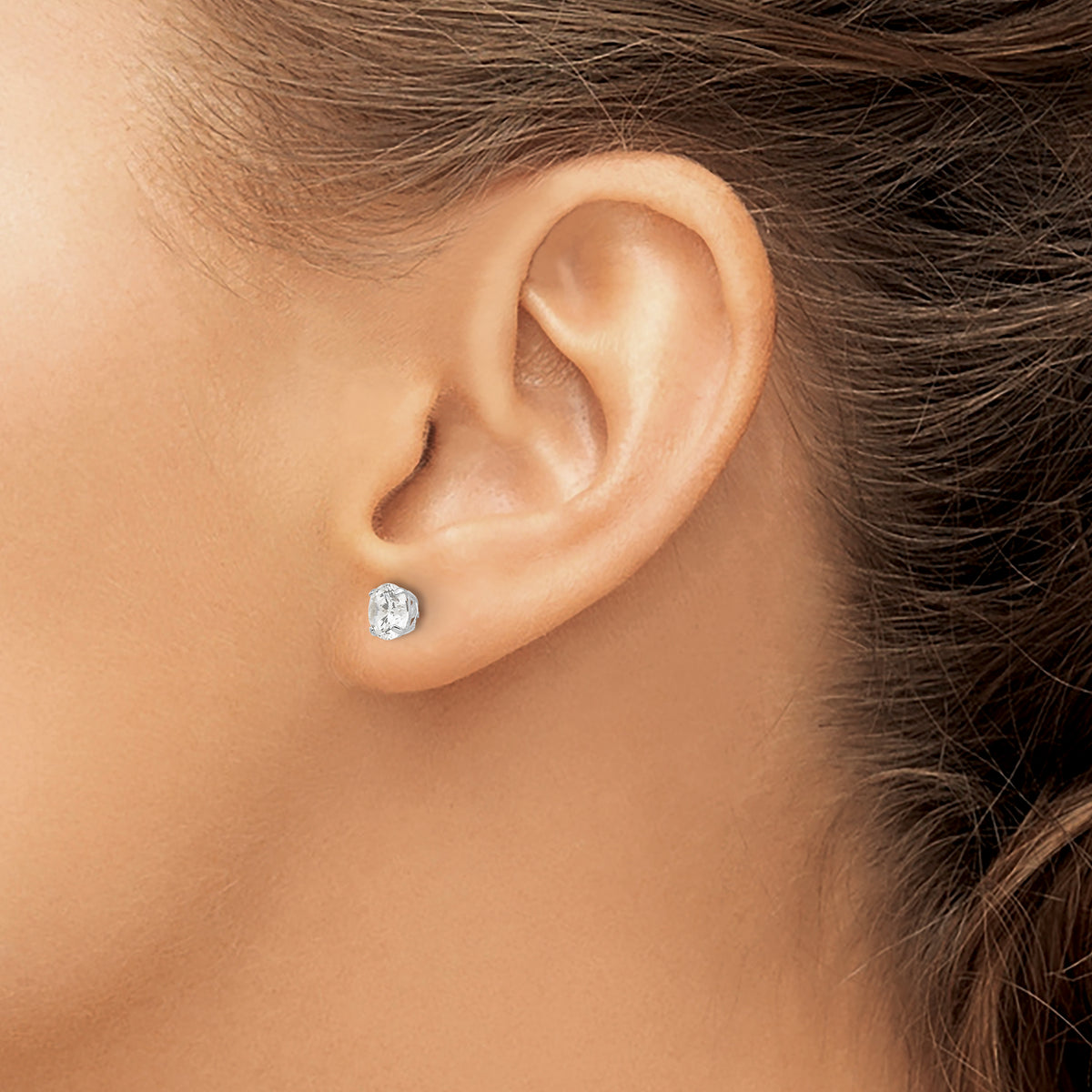Round CZ Post Earrings - 14k White Gold / Round / 5 mm