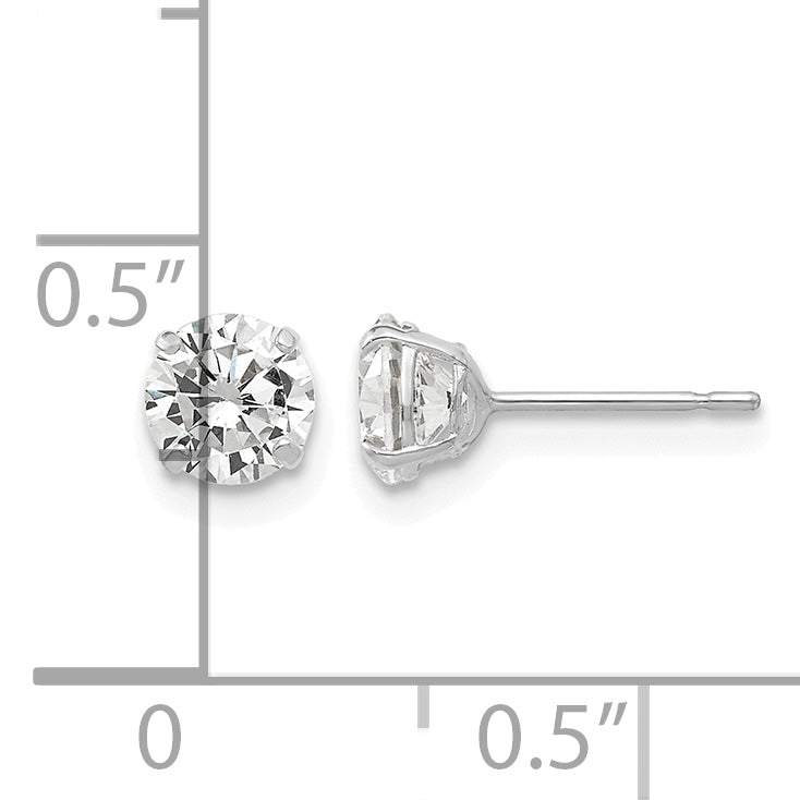Round CZ Post Earrings - 14k White Gold / Round / 5 mm