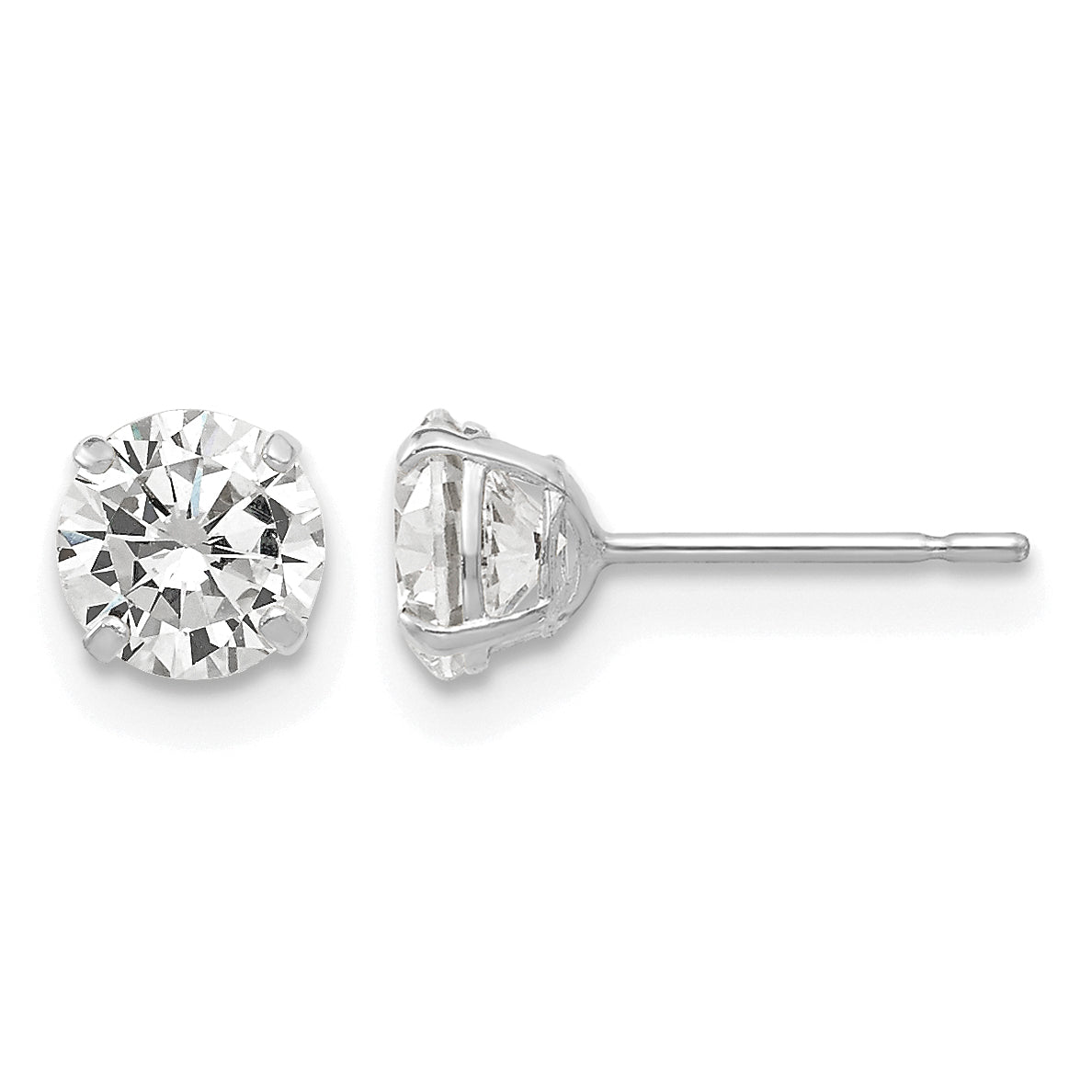 Round CZ Post Earrings - 14k White Gold / Round / 5 mm