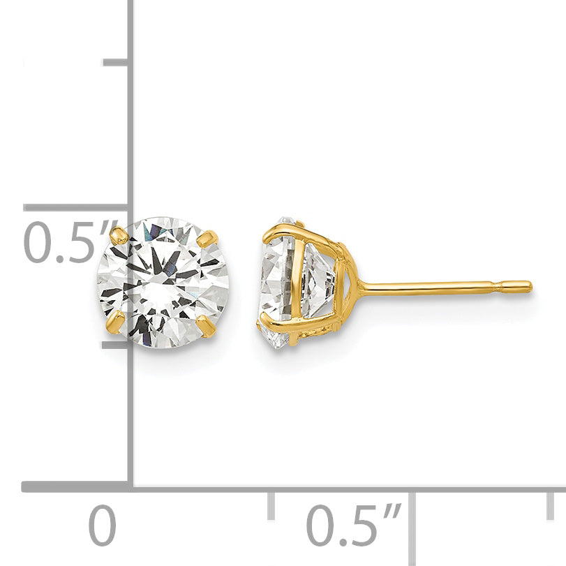 Round CZ Post Earrings - 14k Yellow Gold / Round / 6 mm