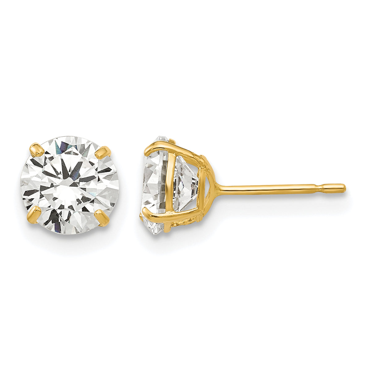 Round CZ Post Earrings - 14k Yellow Gold / Round / 6 mm