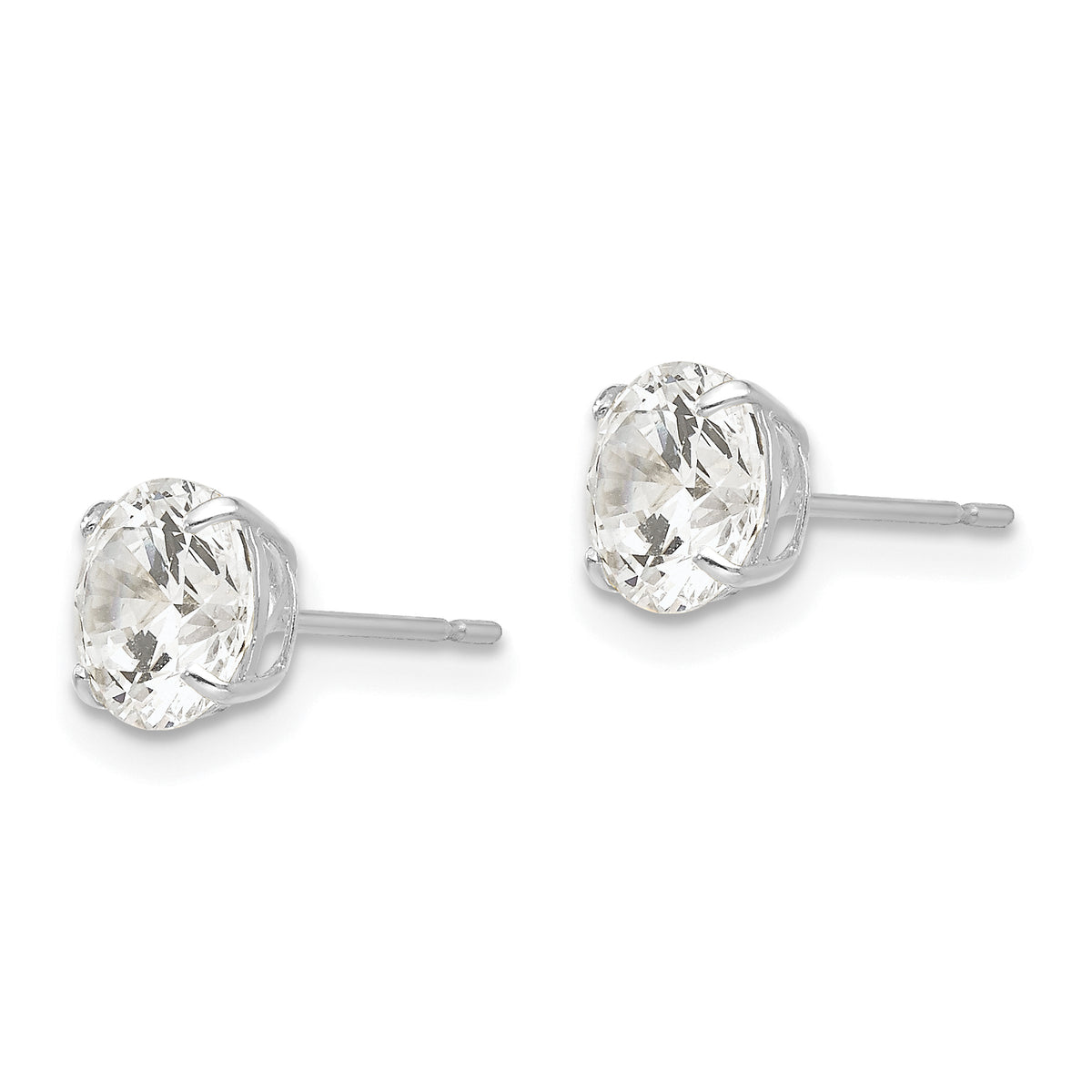 Round CZ Post Earrings - 14k White Gold / Round / 6 mm