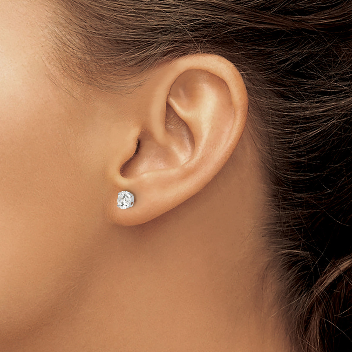 Round CZ Post Earrings - 14k White Gold / Round / 6 mm