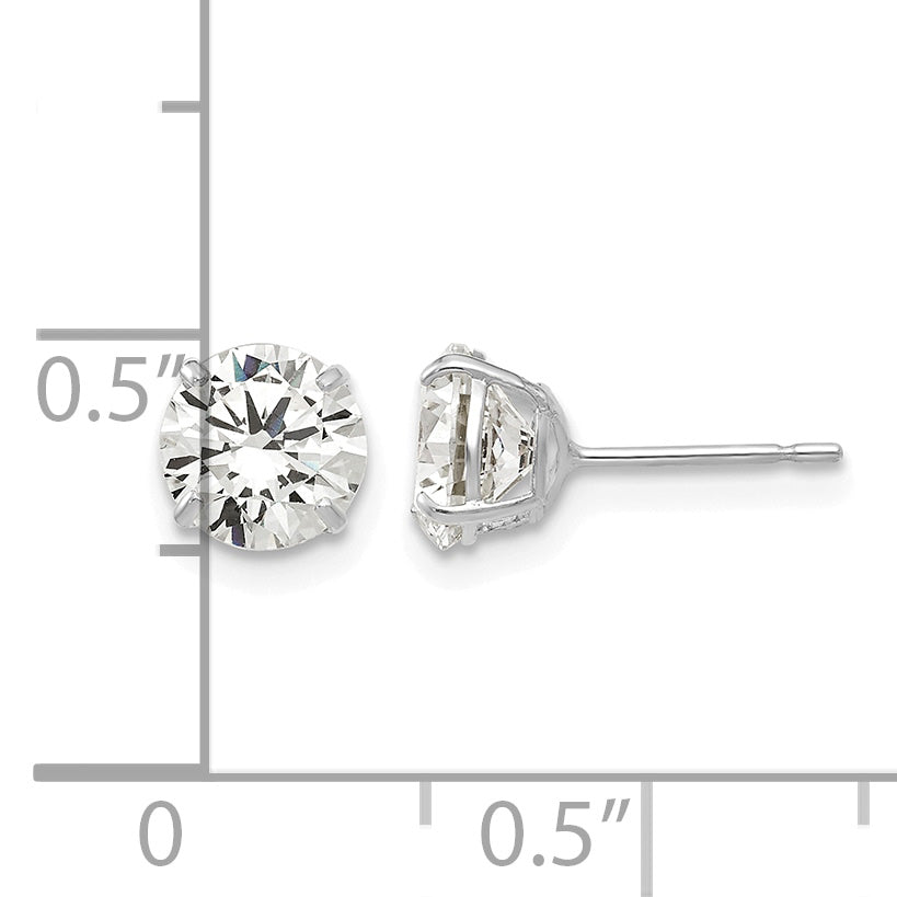 Round CZ Post Earrings - 14k White Gold / Round / 6 mm