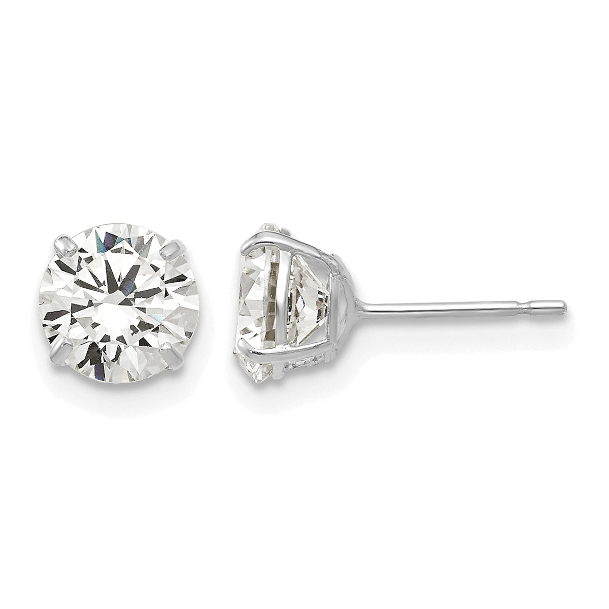 Round CZ Post Earrings - 14k White Gold / Round / 6 mm
