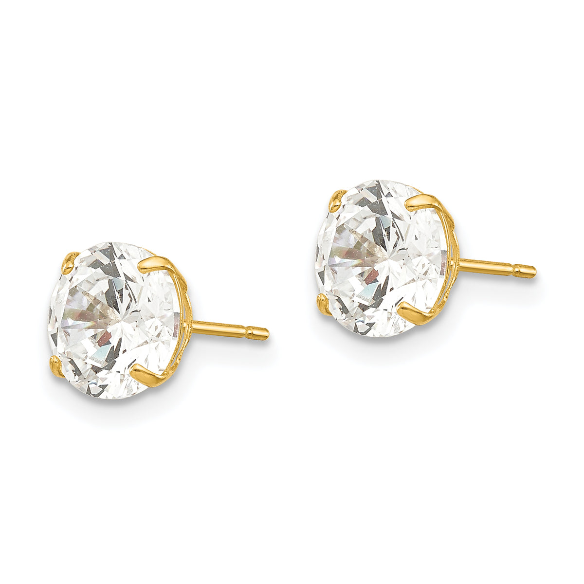 Round CZ Post Earrings - 14k Yellow Gold / Round / 7 mm
