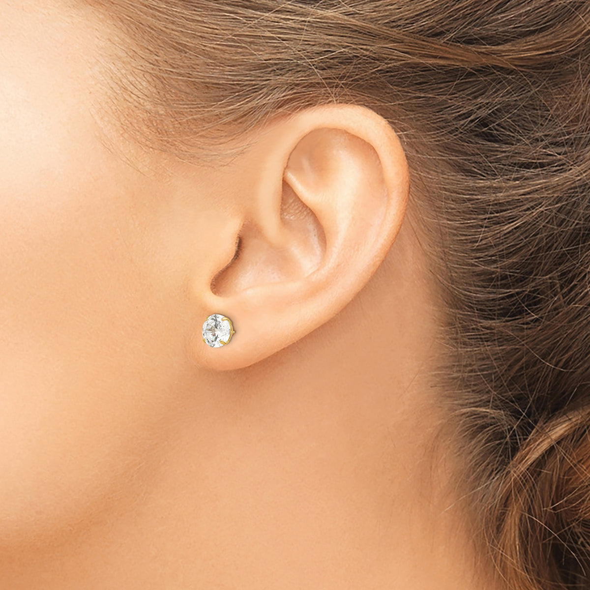Round CZ Post Earrings - 14k Yellow Gold / Round / 7 mm