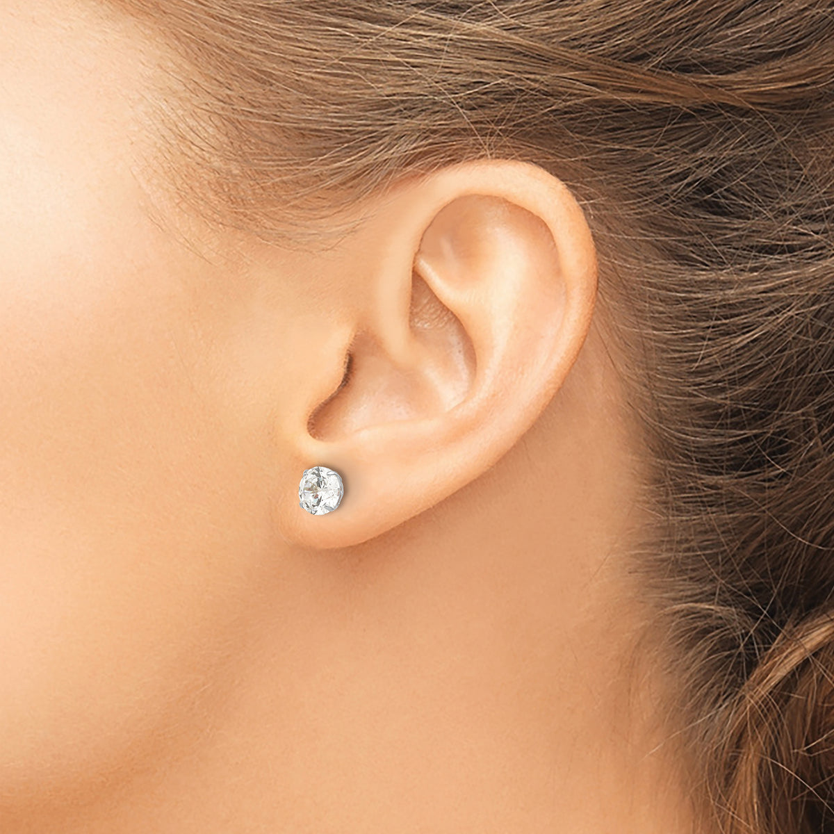 Round CZ Post Earrings - 14k White Gold / Round / 7 mm