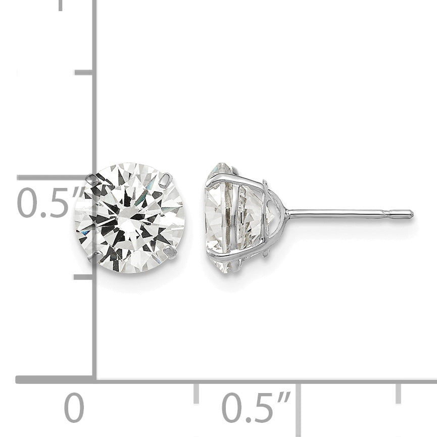 Round CZ Post Earrings - 14k White Gold / Round / 7 mm