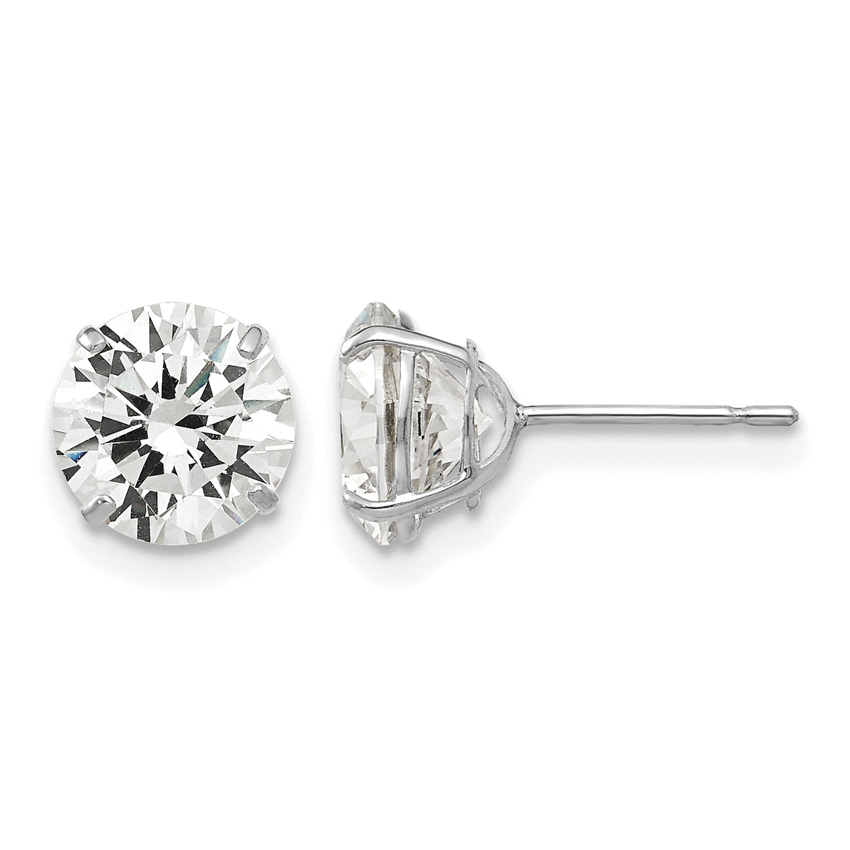 Round CZ Post Earrings - 14k White Gold / Round / 7 mm