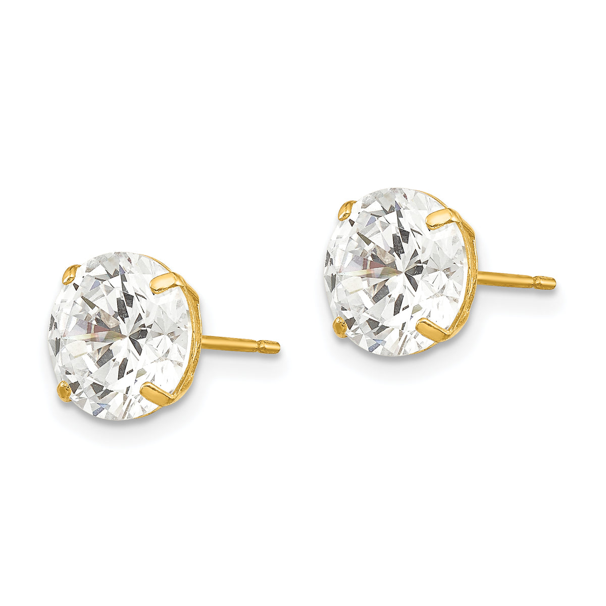 Round CZ Post Earrings - 14k Yellow Gold / Round / 8 mm