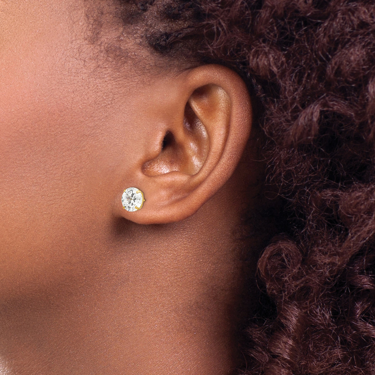 Round CZ Post Earrings - 14k Yellow Gold / Round / 8 mm
