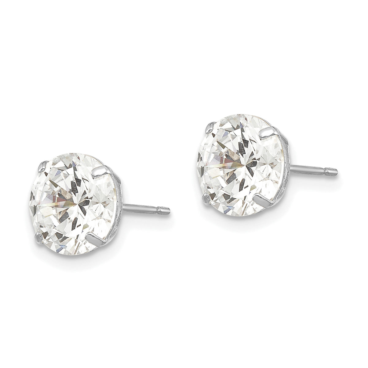 Round CZ Post Earrings - 14k White Gold / Round / 8 mm