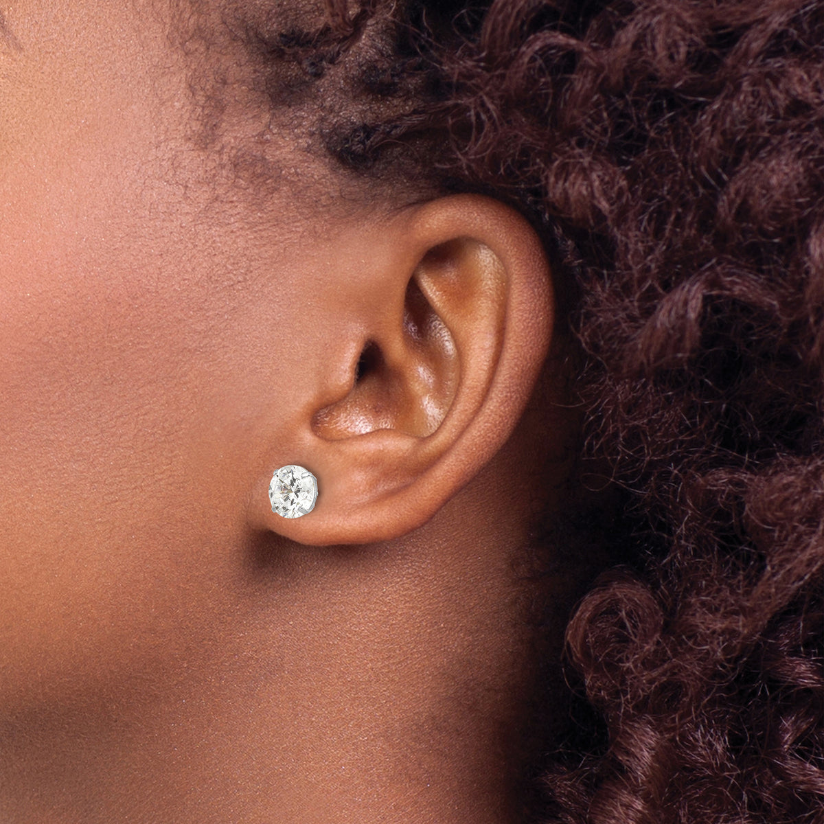 Round CZ Post Earrings - 14k White Gold / Round / 8 mm