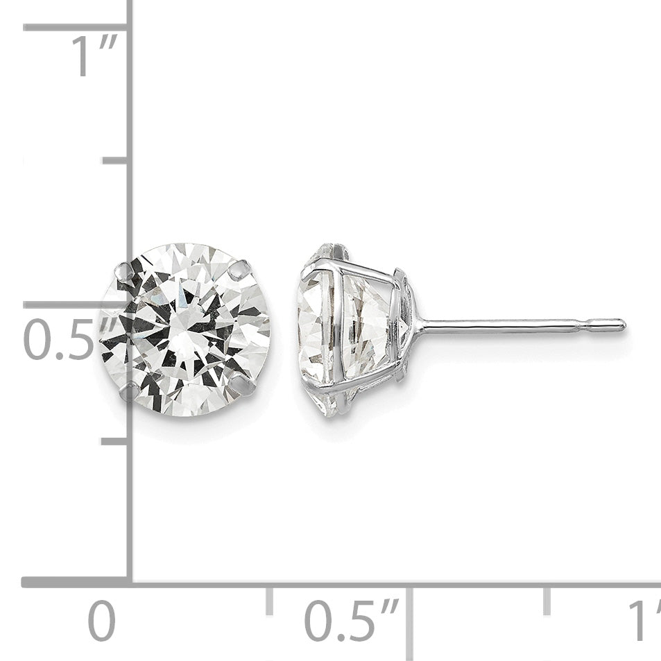 Round CZ Post Earrings - 14k White Gold / Round / 8 mm