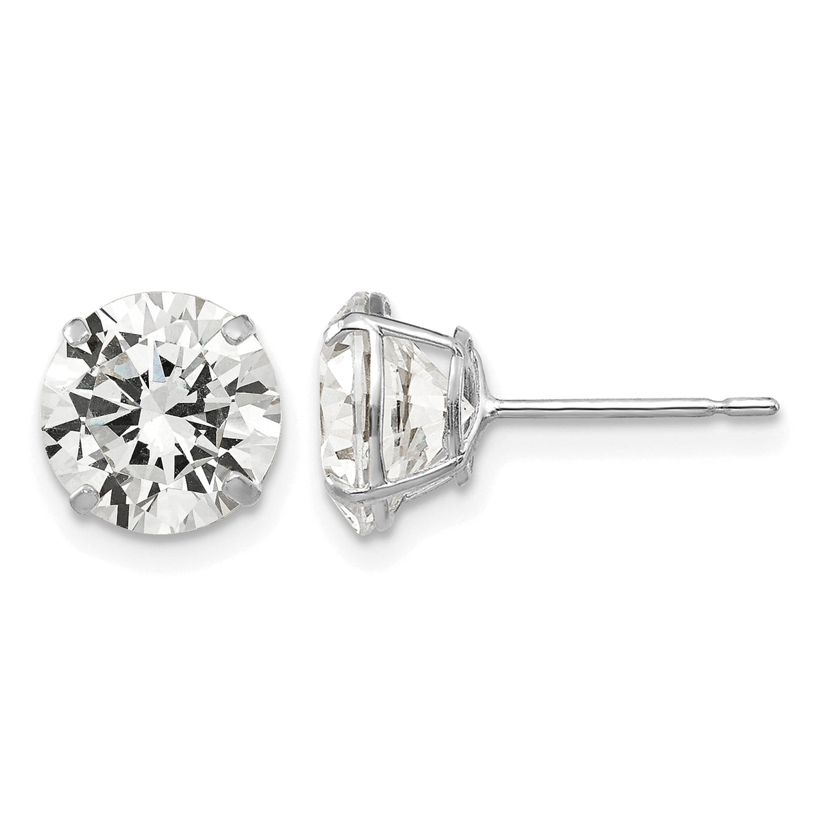 Round CZ Post Earrings - 14k White Gold / Round / 8 mm