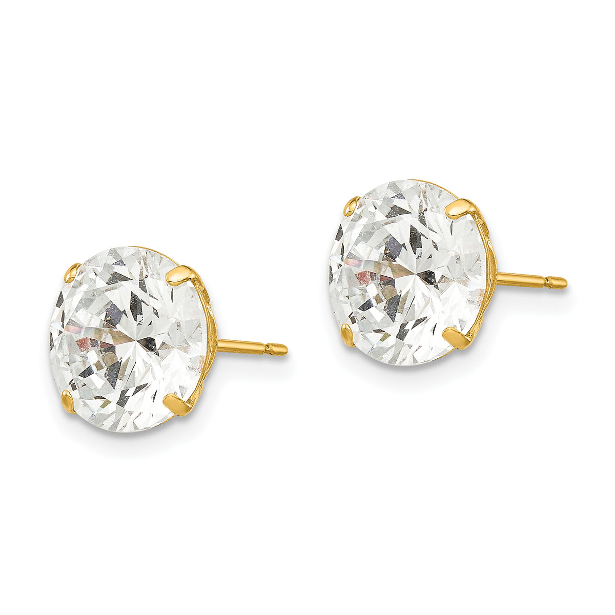 Round CZ Post Earrings - 14k Yellow Gold / Round / 9 mm