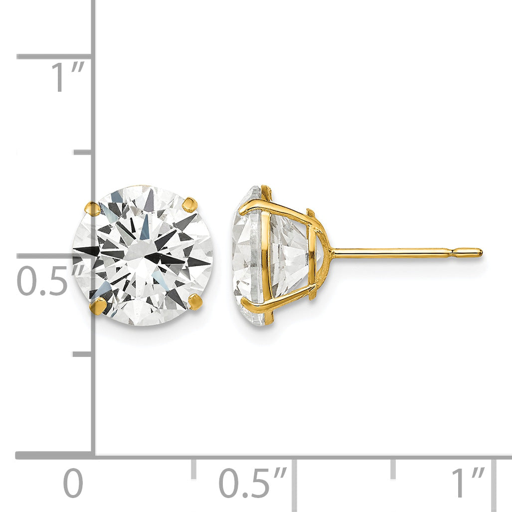 Round CZ Post Earrings - 14k Yellow Gold / Round / 9 mm
