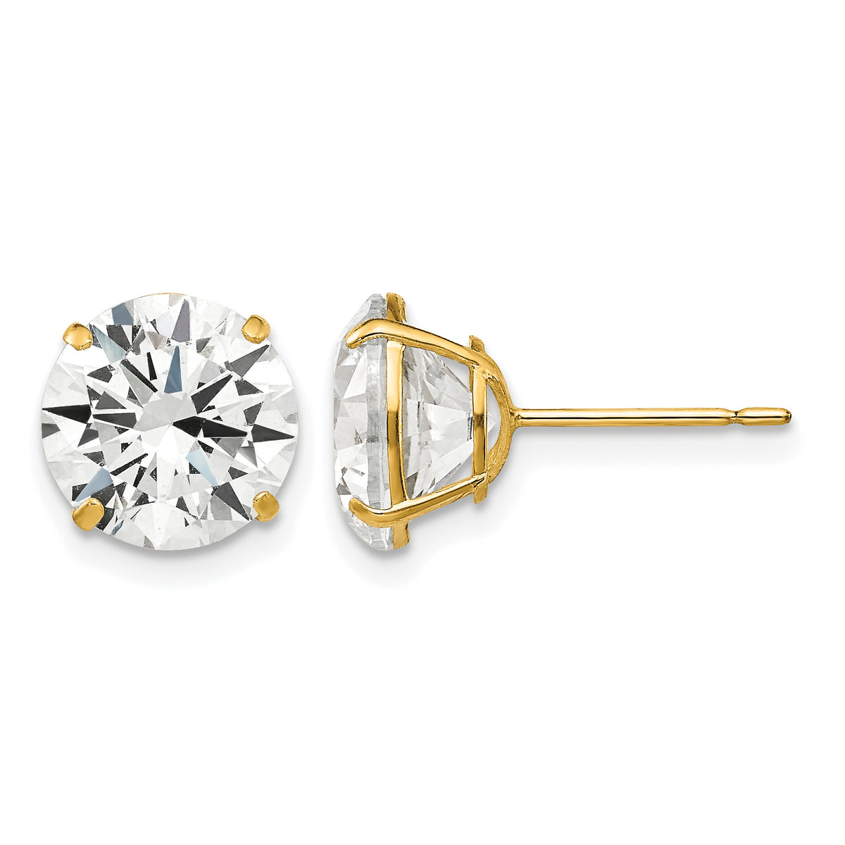 Round CZ Post Earrings - 14k Yellow Gold / Round / 9 mm