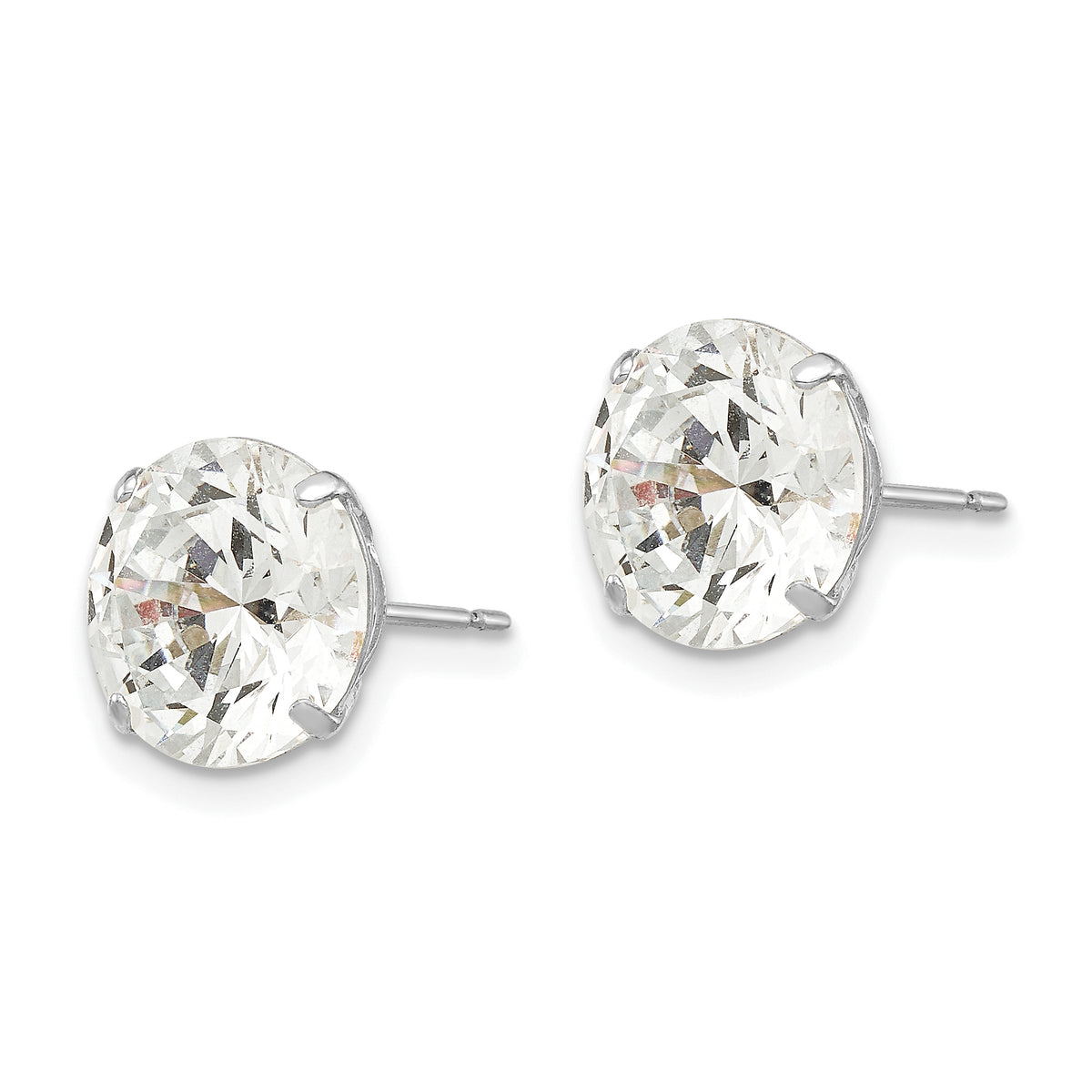 Round CZ Post Earrings - 14k White Gold / Round / 9 mm