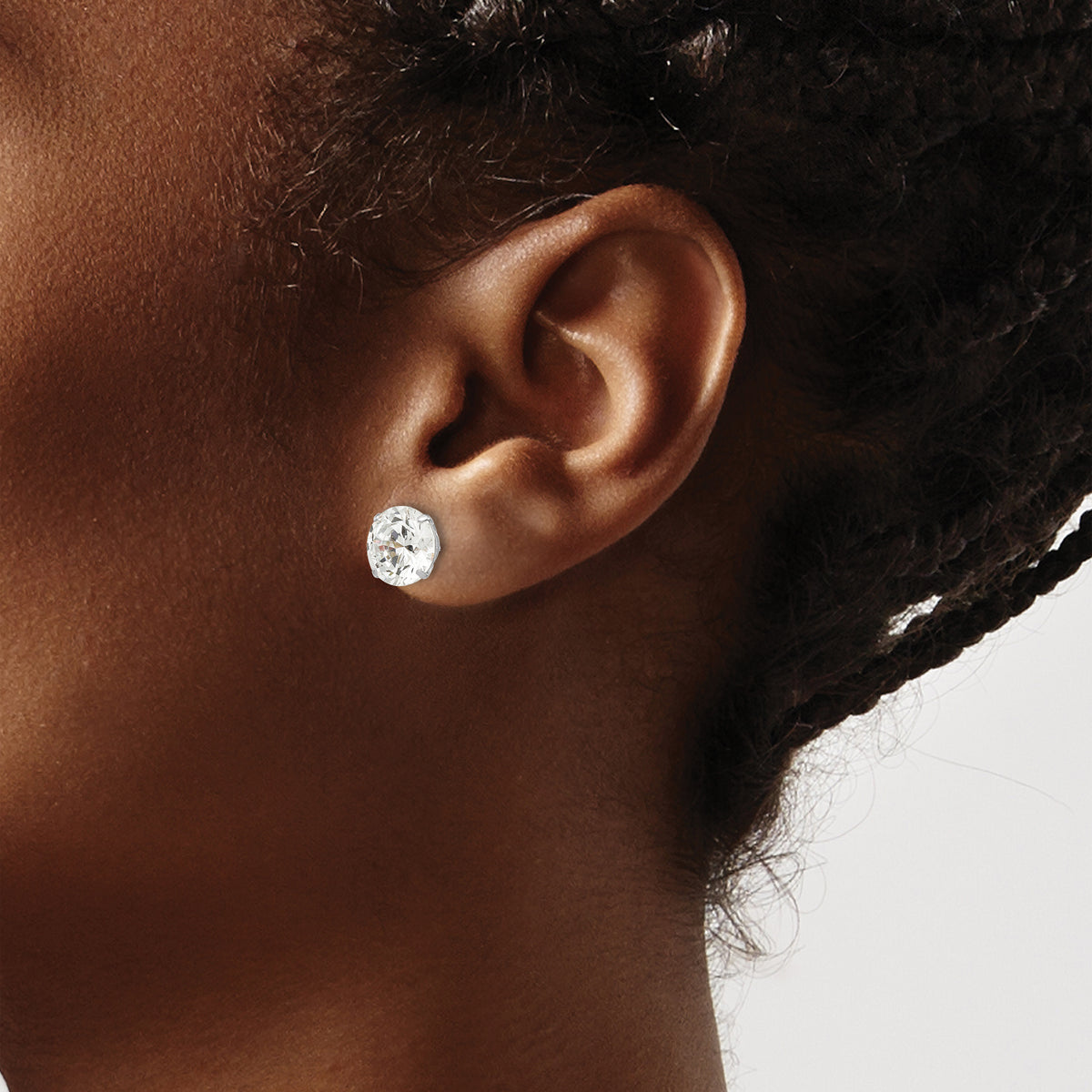 Round CZ Post Earrings - 14k White Gold / Round / 9 mm