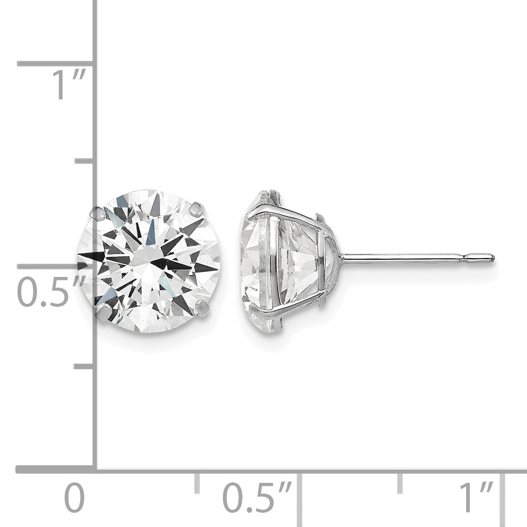 Round CZ Post Earrings - 14k White Gold / Round / 9 mm