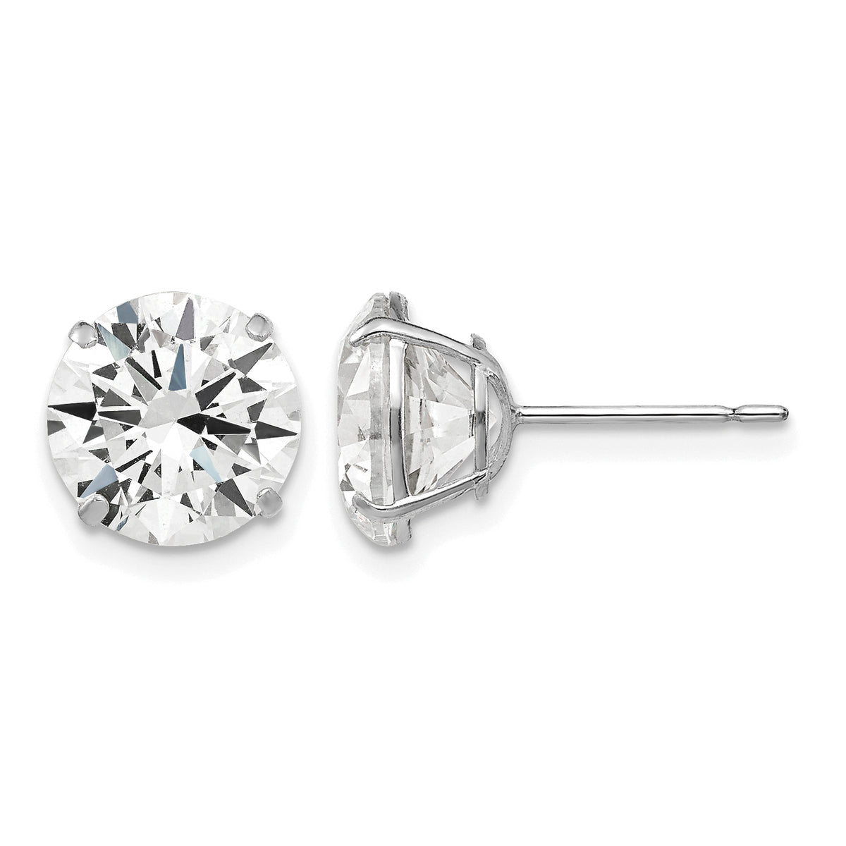 Round CZ Post Earrings - 14k White Gold / Round / 9 mm